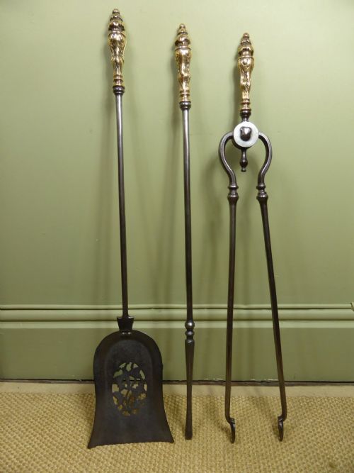 19th C Steel & Bronze Fire Tools