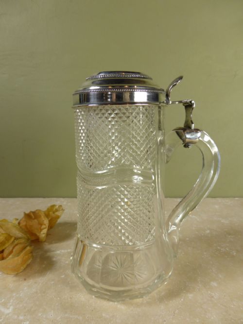Silver Lidded Cut Glass Tankard
