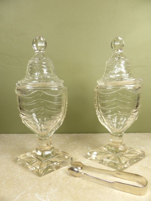 Pair of 19th C Glass Vases & Covers