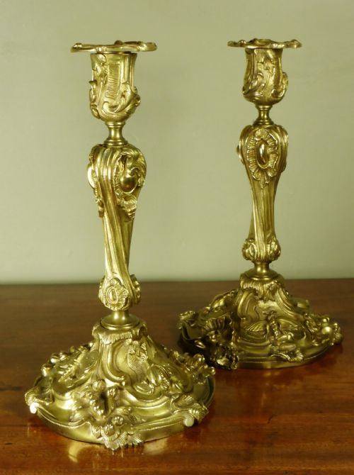 Pair of 18th C Rococo Candlesticks