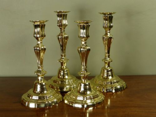 Set of Four 18th C Brass Candlesticks