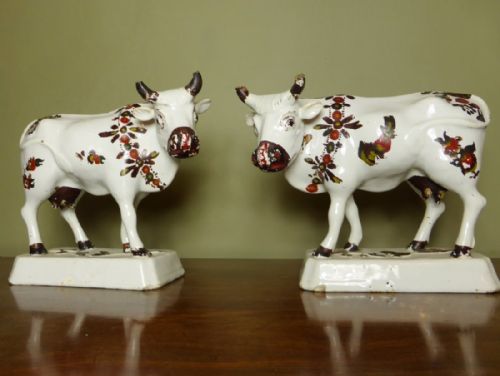 Pair of 18th C Delft Cows