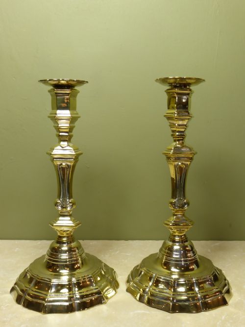 18th C Seamed Brass Candlesticks