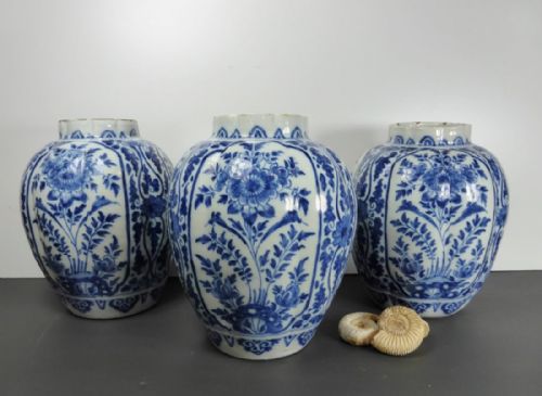 Set of Three 18th C Delft Vases