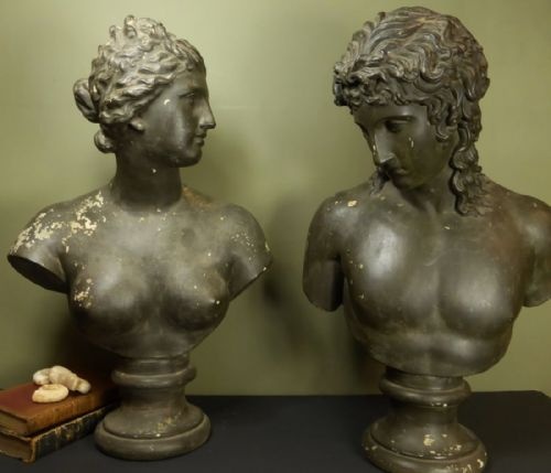 Pair of Large 19th C Plaster Busts