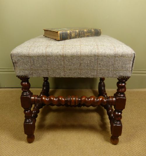 19th C Oak & Tweed Stool