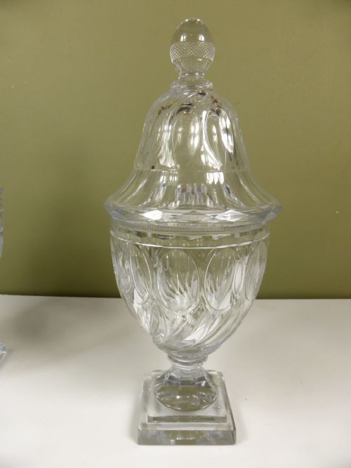 fig 1. PAIR OF REGENCY GLASS VASES & COVERS