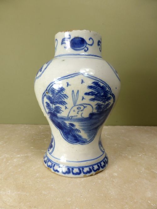 18th C Delft Rabbit Vase