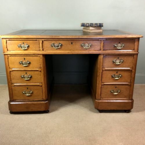 19th C Oak Pedestal Desk