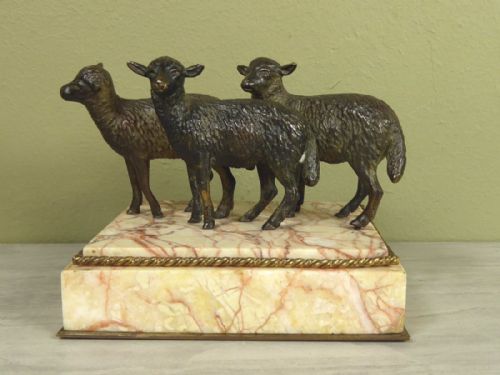 19th C Bronze Group of Lambs