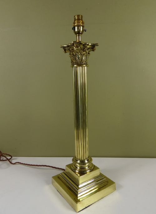 19th C Brass Corinthian Column Lamp