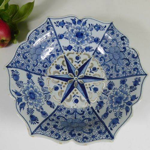 18th C Delft Strawberry or Cress Strainer Bowl