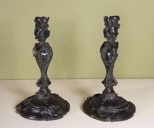 Pair of 18th C Rococo Bronze Candlesticks