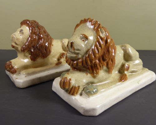 Pair of 19th C Glazed Lions