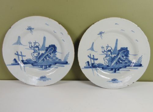Pair of 18th C Delft Plates