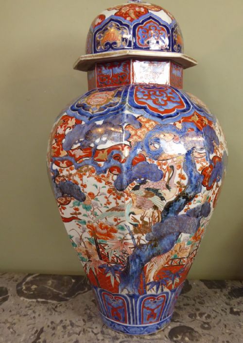 Large 19th C Imari Vase & Cover