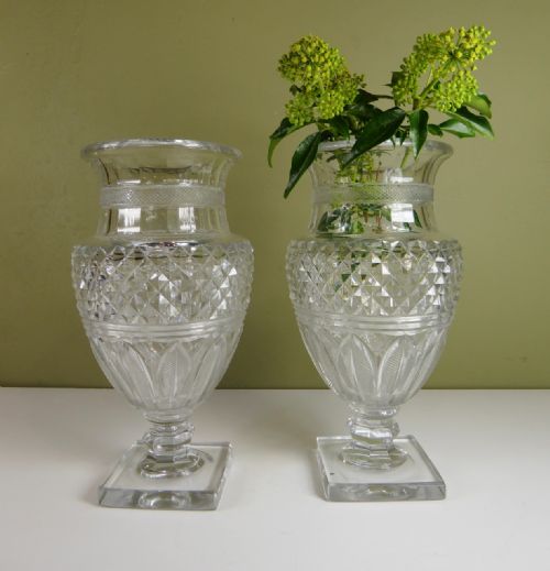 Pair of Regency Crystal Cut Glass Vases