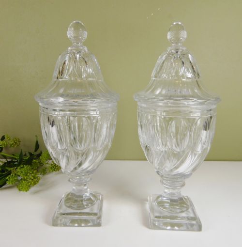 Pair of 19th C Cut Glass Vases & Covers