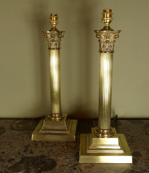 Pair of 19th C Brass Table Lamps