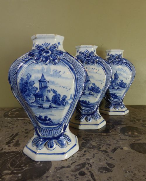 Set of Three 18th  C Delft Vases