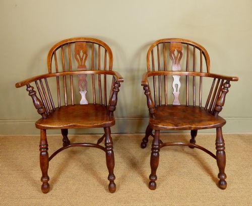 Pair of 19th C Windsor Arm Chairs