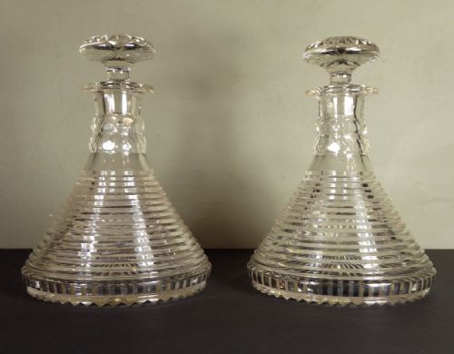 Pair of Cut Glass Ships Decanters