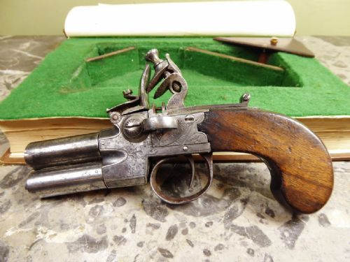 18th C Flintlock Double Pistol