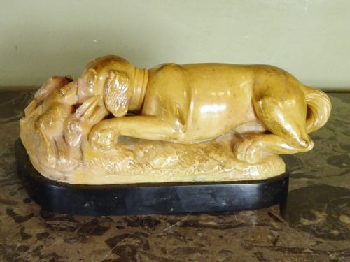 George III Carved Alabaster Dog & Hare