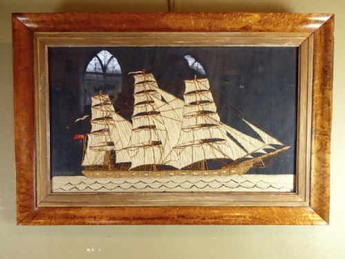 19th C Wool Work Ship Picture