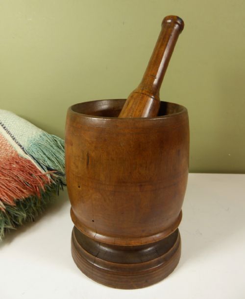 18th C Fruitwood Pestle & Mortar
