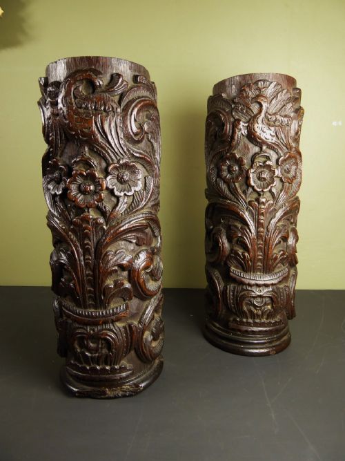 Pair of 17th C Oak Columns