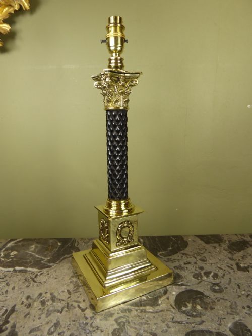 19th C Brass & Ebonized Lamp Base