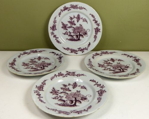 Set of Four 18th C Manganese Delft Plates