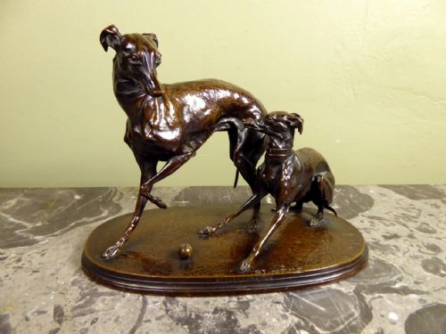 19th C Bronze of Two Greyhounds