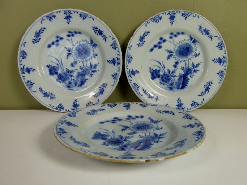Set of Three 18th C Delft Plates