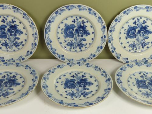 Set of Six 18th C Delft Plates