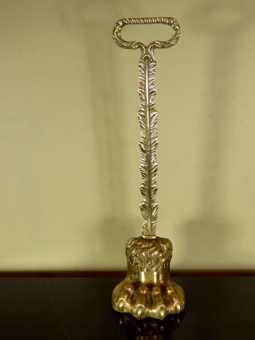 19th C Brass Lions Paw Door Stop