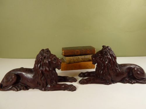 Pair of 19th C Cast Iron Lions