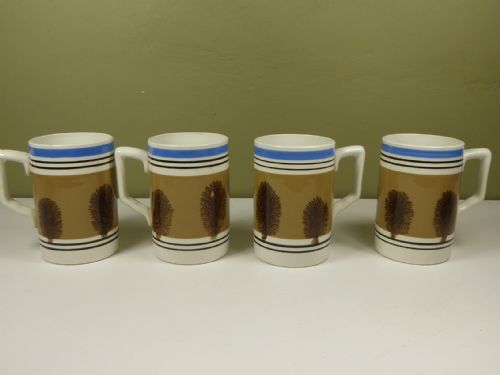 Set of Four 19th C Mocha Ware Mugs