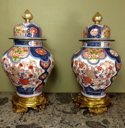 Pair of 18th C Imari Vases & Covers