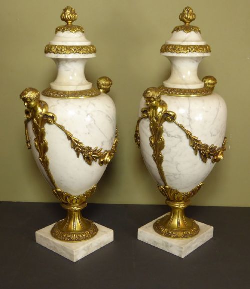 Large Pair of Marble & Brass Cassoulette Vases