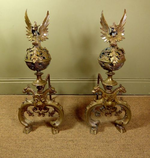Large Pair of 19th C Brass Fire Dogs