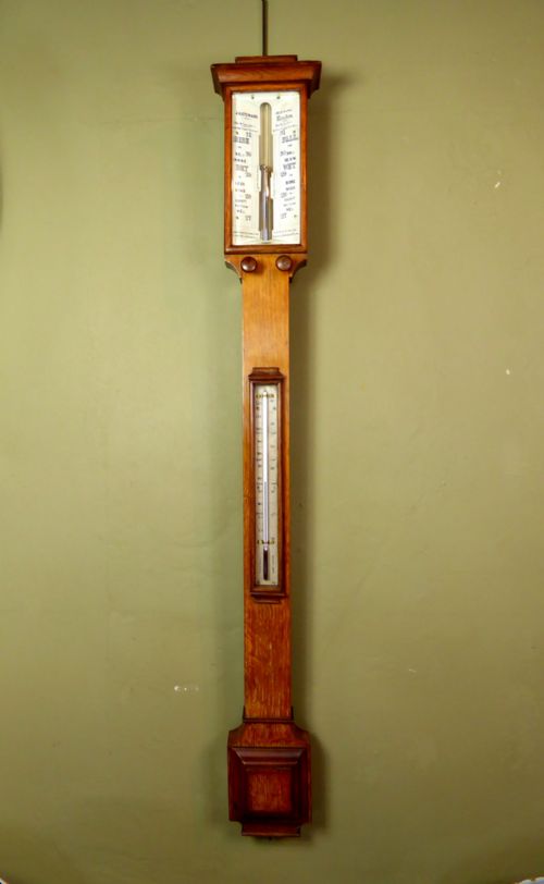 19th C Oak Stick Barometer