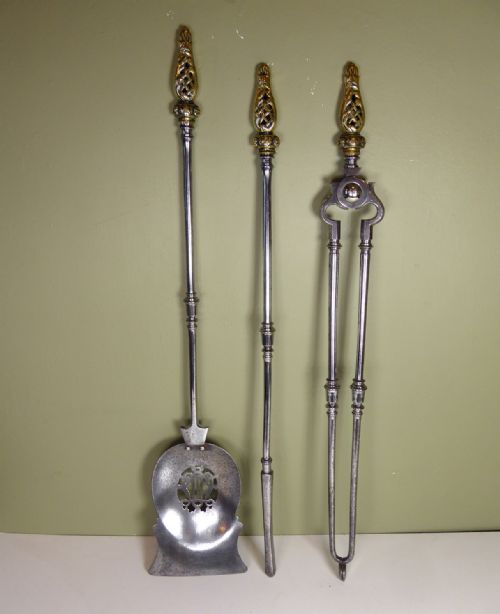 Set of Early Steel & Brass Fire Tools