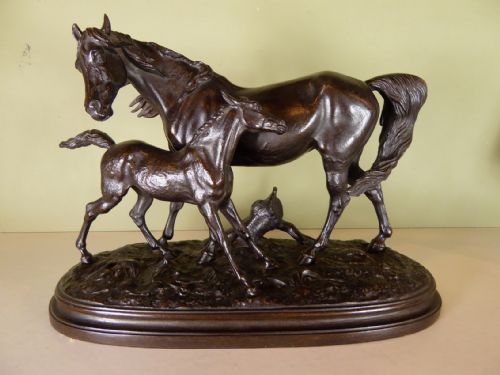 19th C Bronze of a Mare & Foal