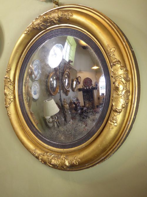 19th C Gilt Convex Mirror