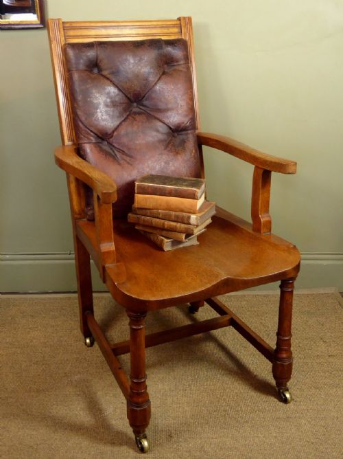 19th C Oak & Leather Chair