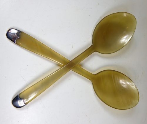 Large Pair of 19th C Horn Spoons