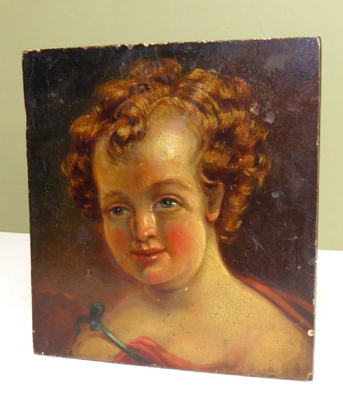 18th C Oil on Panel of a Cherub