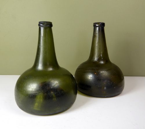 Pair of 18th C Glass Bottles